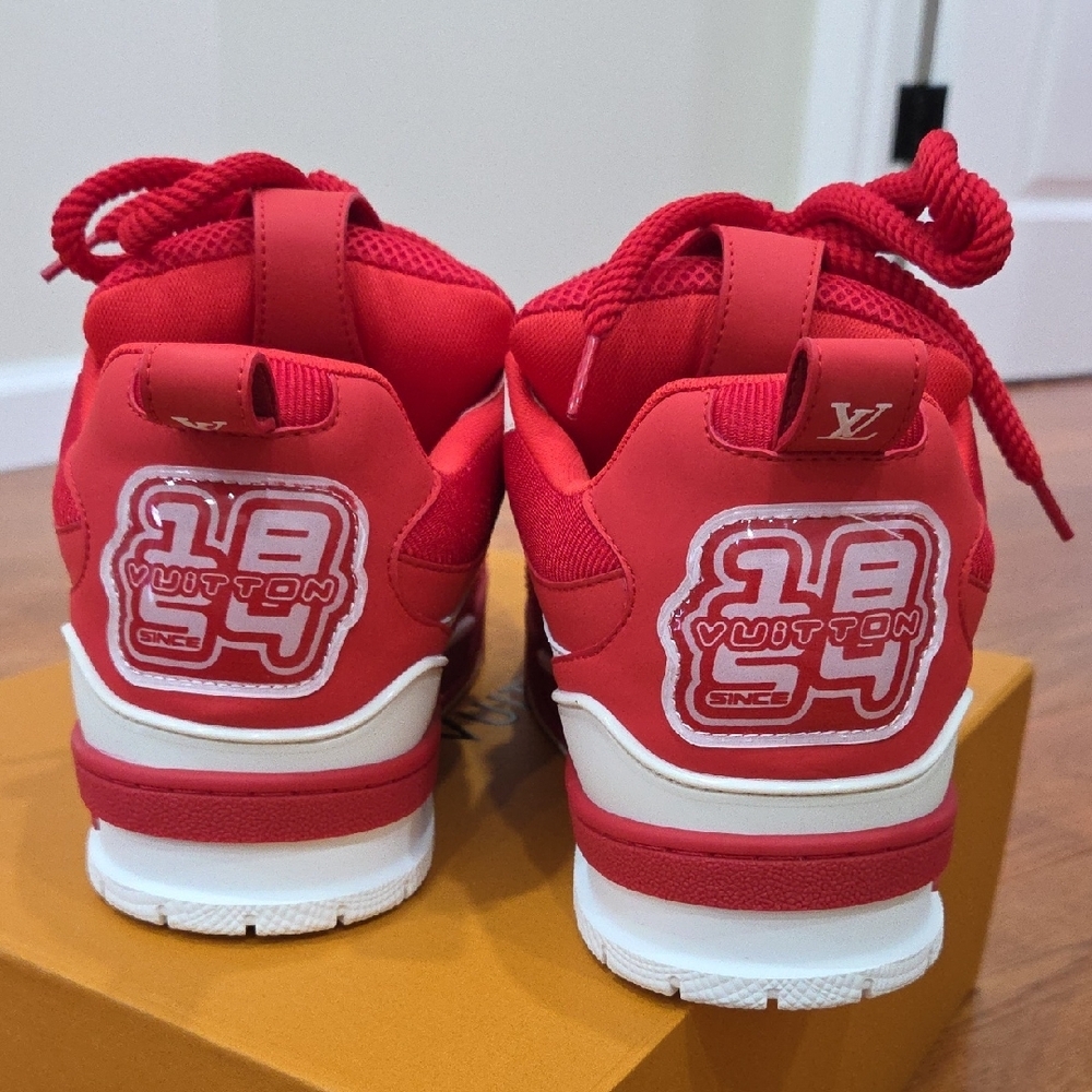 LV/Vuitton Red and White Sneakers - Picture 5 of 15